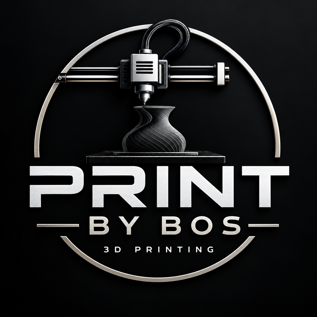 Print by Bos — zilveren logo met 3D-printer